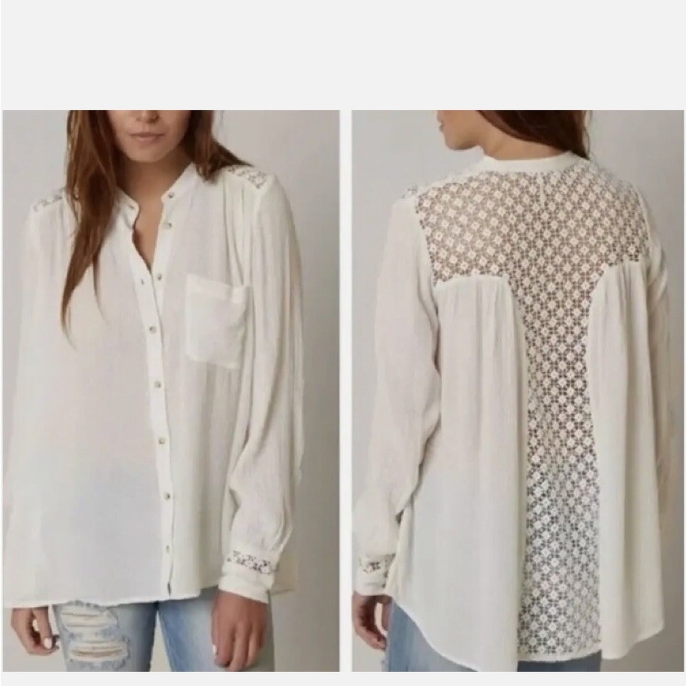 Free People Cream Lace Back Blouse